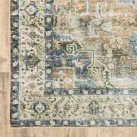 Photo of Blue Gold Brown Green And Salmon Oriental Printed Stain Resistant Non Skid Area Rug