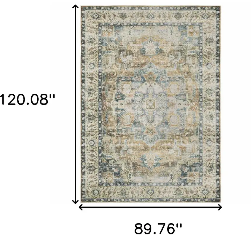 Blue and Gold Oriental Non Skid Area Rug Photo 3