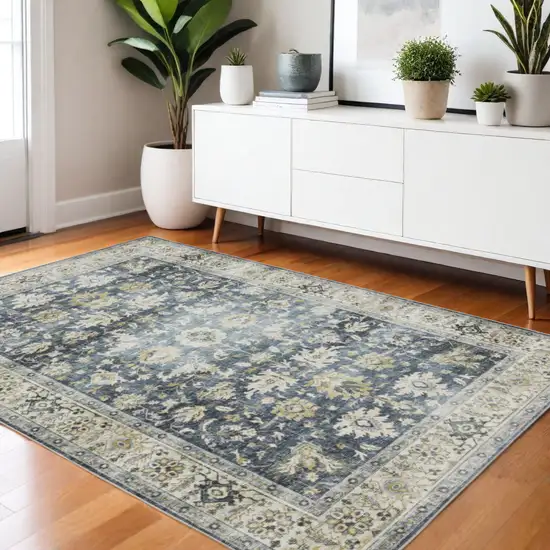 Blue and Ivory Oriental Non Skid Area Rug Photo 1
