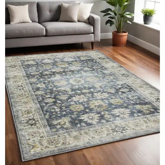 Blue Gold Green And Ivory Oriental Printed Stain Resistant Non Skid Area Rug Photo 1