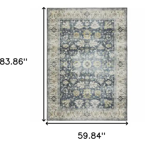 Blue Gold Green And Ivory Oriental Printed Stain Resistant Non Skid Area Rug Photo 3