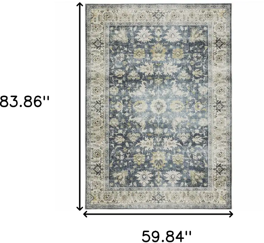 Blue Gold Green And Ivory Oriental Printed Stain Resistant Non Skid Area Rug Photo 3