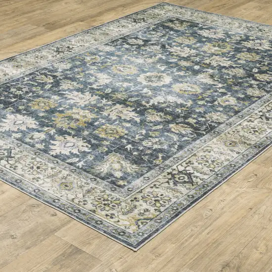 Blue and Ivory Oriental Non Skid Area Rug Photo 6