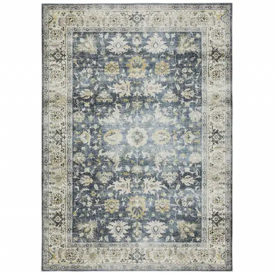 Blue and Ivory Oriental Non Skid Area Rug Photo 2