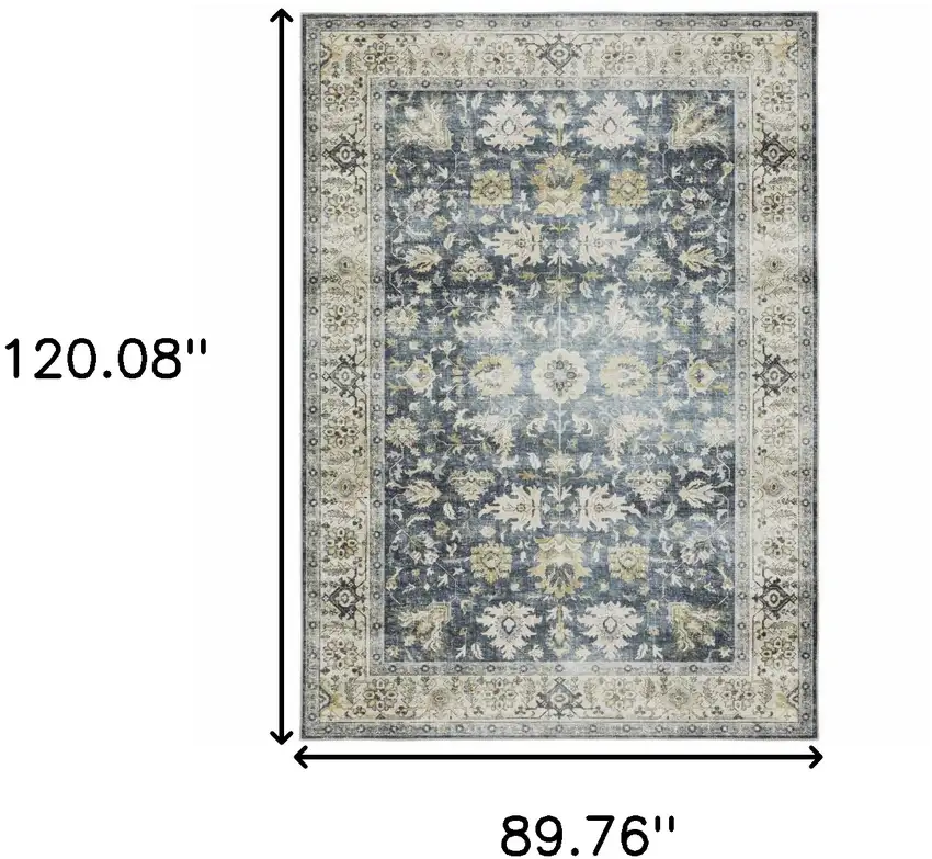Blue and Ivory Oriental Non Skid Area Rug Photo 3
