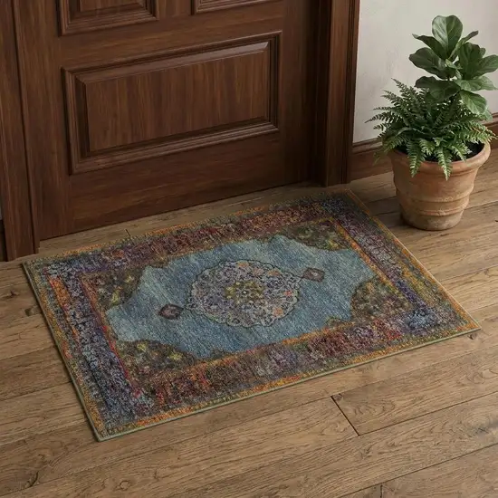 Blue And Beige Oriental Area Rug Photo 1