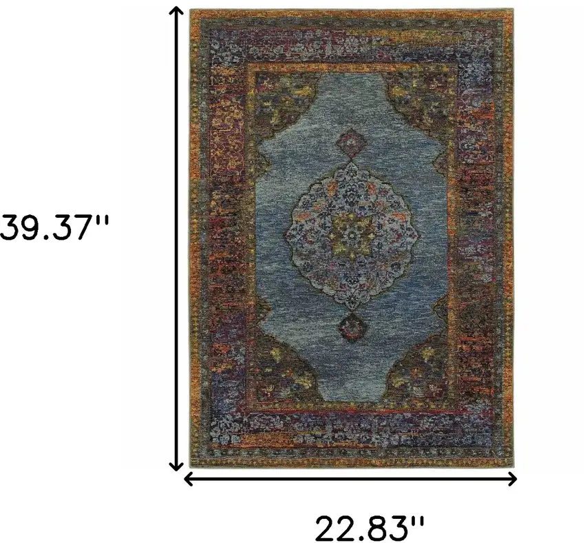 Blue Gold Green Red Orange And Purple Oriental Power Loom Stain Resistant Area Rug Photo 6