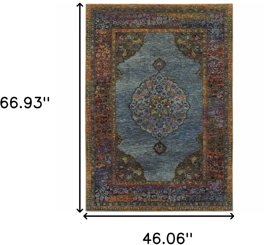 Blue Gold Green Red Orange And Purple Oriental Power Loom Stain Resistant Area Rug Photo 6