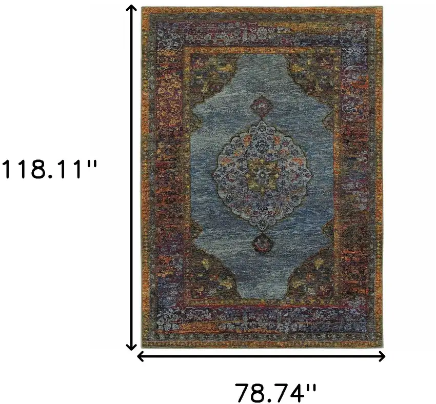 Blue Gold Green Red Orange And Purple Oriental Power Loom Stain Resistant Area Rug Photo 6