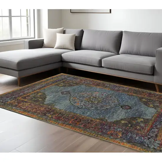 Blue and Beige Oriental Power Loom Area Rug Photo 1