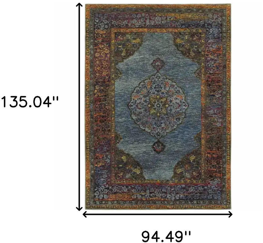 Blue Gold Green Red Orange And Purple Oriental Power Loom Stain Resistant Area Rug Photo 6