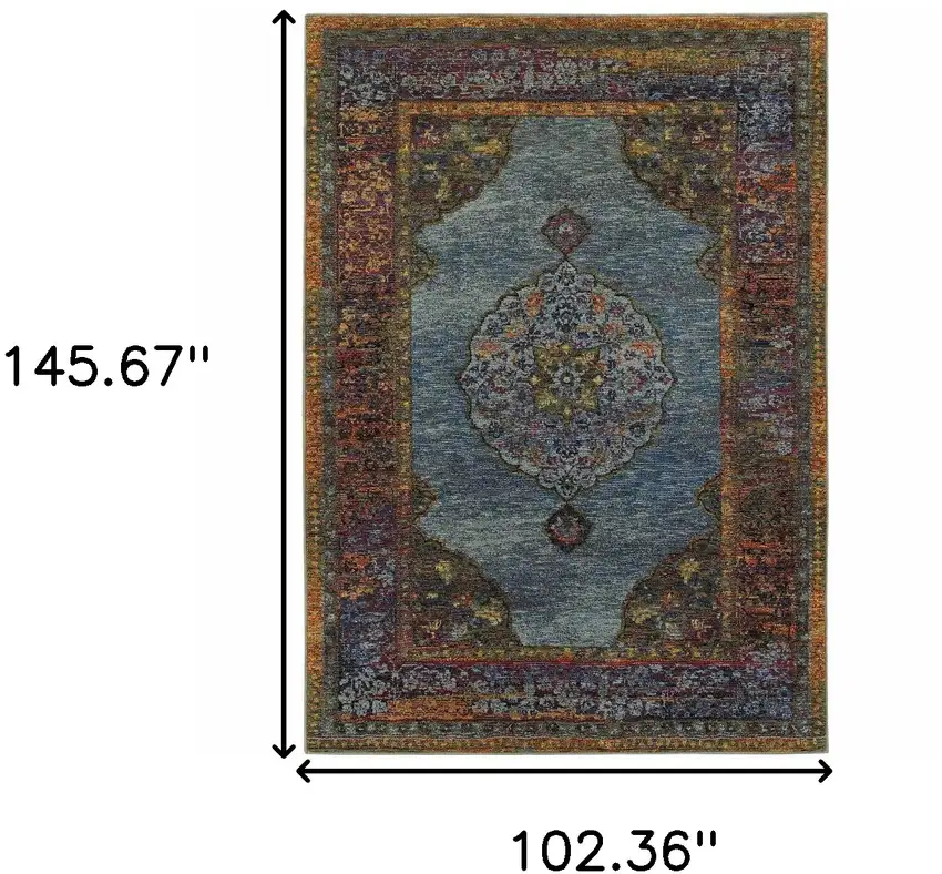 Blue Gold Green Red Orange And Purple Oriental Power Loom Stain Resistant Area Rug Photo 6