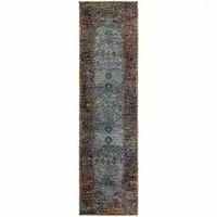 Photo of Blue Gold Green Red Orange And Purple Oriental Power Loom Stain Resistant Runner Rug