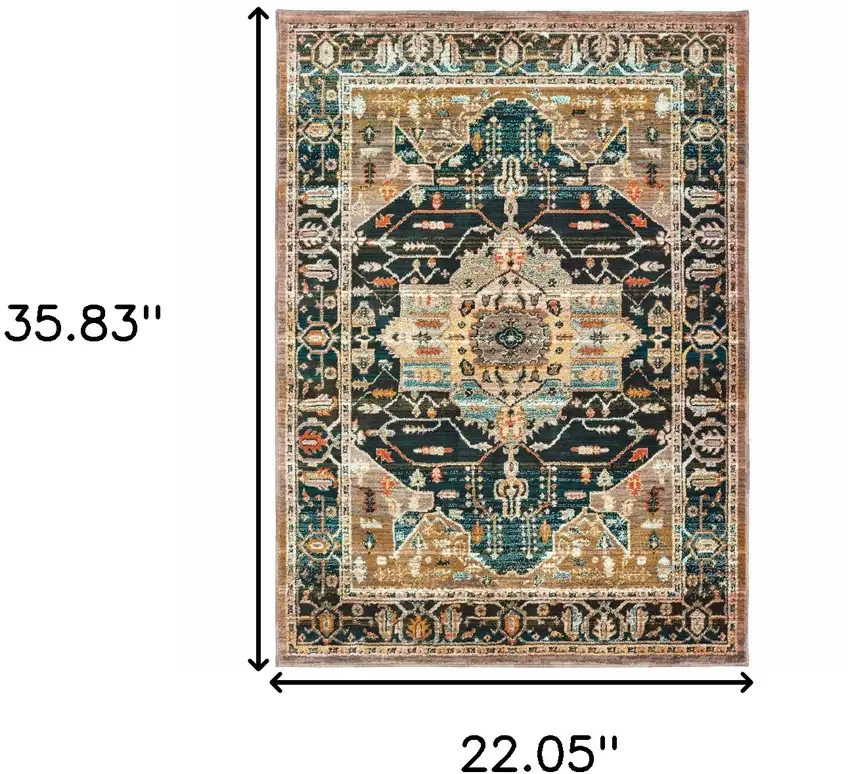 Blue Gold Grey Orange Ivory And Teal Oriental Power Loom Stain Resistant Area Rug Photo 6