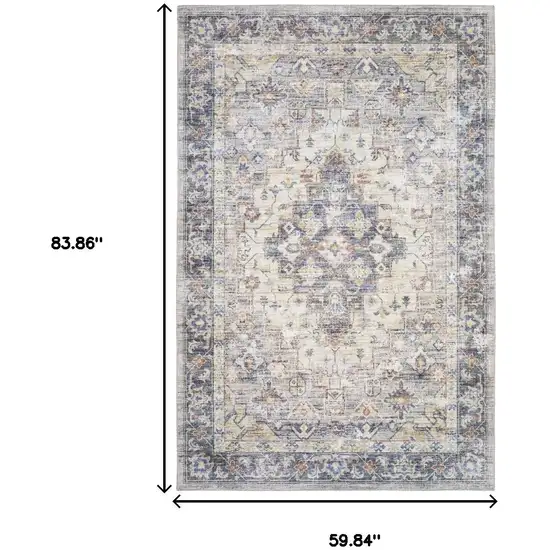 Blue Gold Grey Orange Yellow And Purple Oriental Power Loom Stain Resistant Area Rug Photo 3