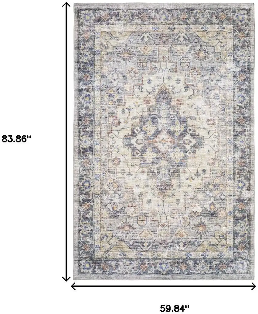 Blue Gold Grey Orange Yellow And Purple Oriental Power Loom Stain Resistant Area Rug Photo 3