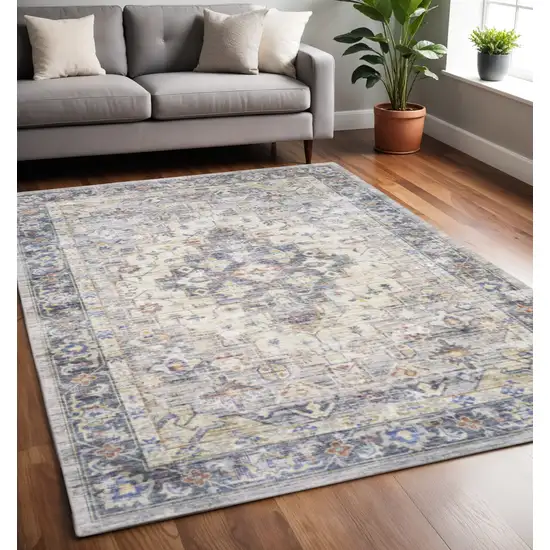 Blue Gold Grey Orange Yellow And Purple Oriental Power Loom Stain Resistant Area Rug Photo 1