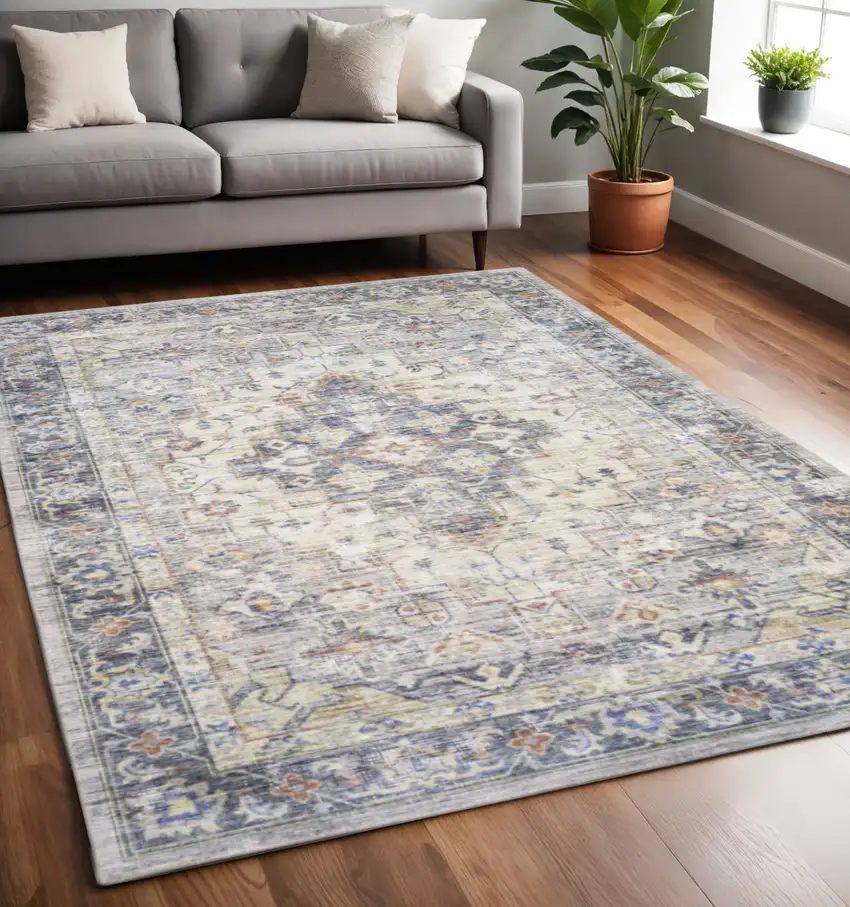 Blue Gold Grey Orange Yellow And Purple Oriental Power Loom Stain Resistant Area Rug Photo 1