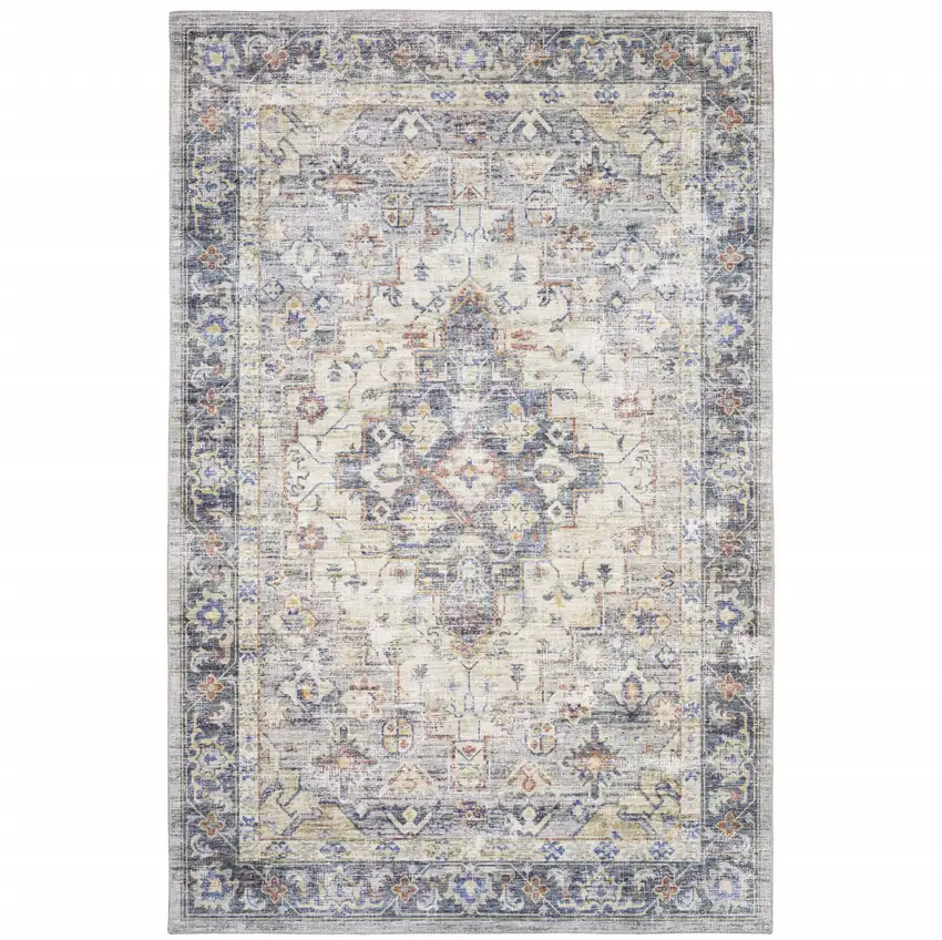 Blue Gold Grey Orange Yellow And Purple Oriental Power Loom Stain Resistant Area Rug Photo 2