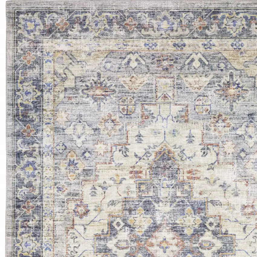 Blue And Gold Oriental Distressed Area Rug Photo 5