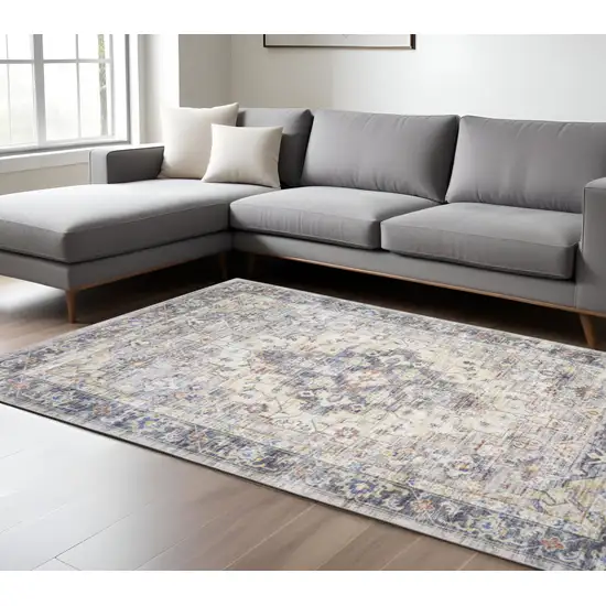 Blue And Gold Oriental Distressed Area Rug Photo 1