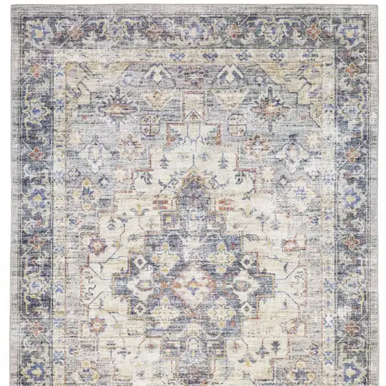 Blue And Gold Oriental Distressed Area Rug Photo 6