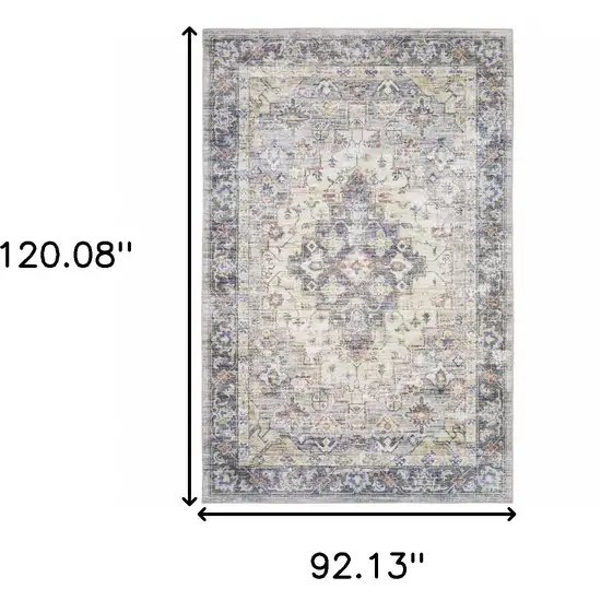 Blue And Gold Oriental Distressed Area Rug Photo 3