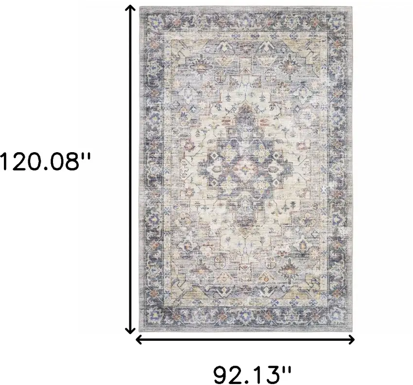 Blue And Gold Oriental Distressed Area Rug Photo 3