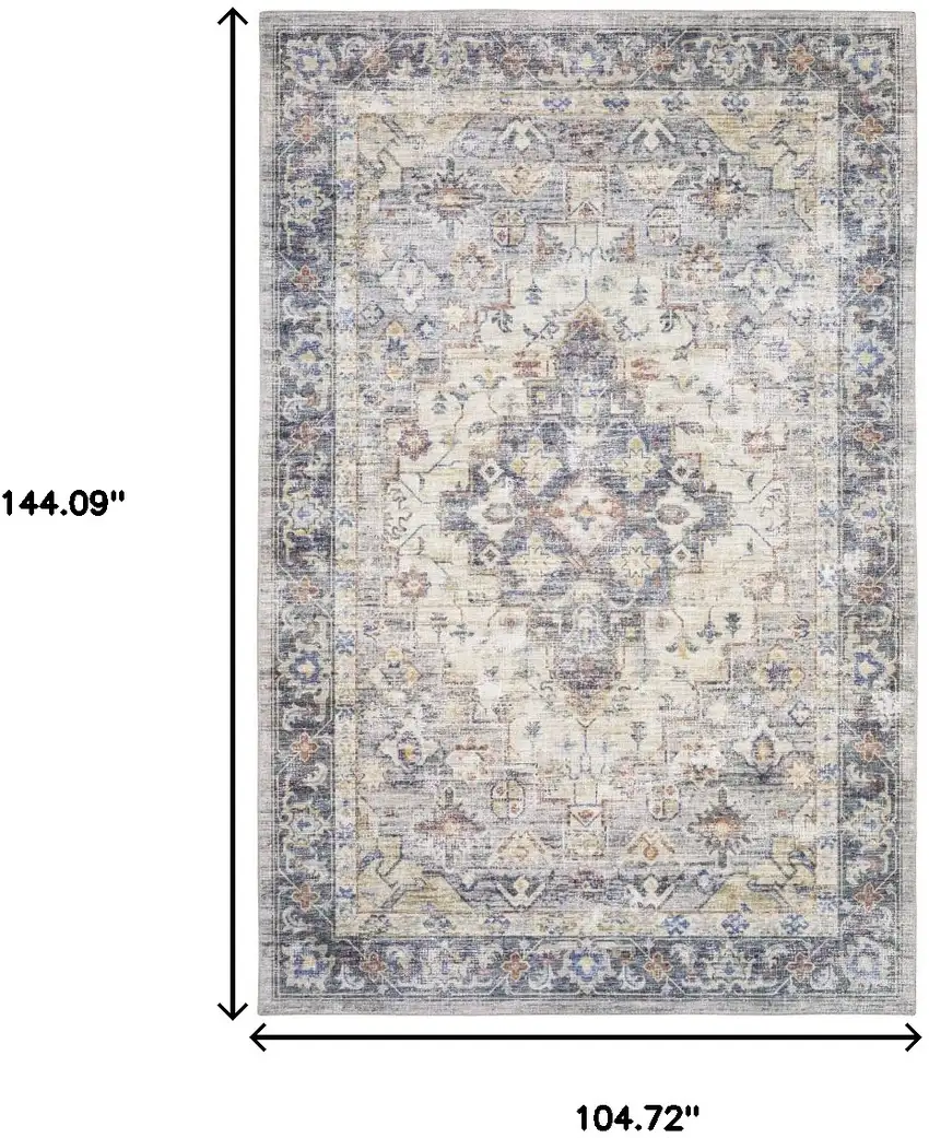 Blue And Gold Oriental Distressed Area Rug Photo 3