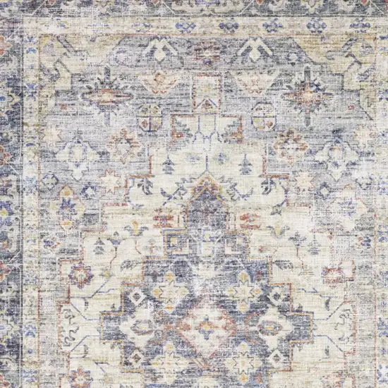 Blue And Gold Oriental Distressed Area Rug Photo 7