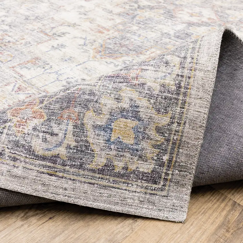 Blue Gold Grey Orange Yellow And Purple Oriental Power Loom Stain Resistant Runner Rug Photo 9