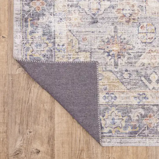 Blue Gold Grey Orange Yellow And Purple Oriental Power Loom Stain Resistant Runner Rug Photo 8