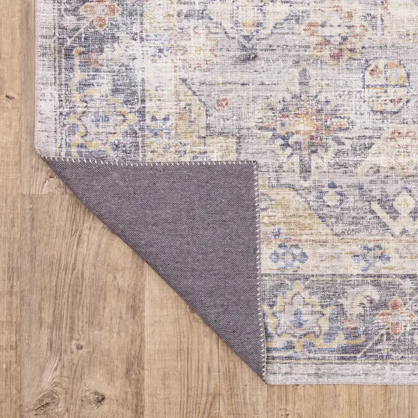 Blue Gold Grey Orange Yellow And Purple Oriental Power Loom Stain Resistant Runner Rug Photo 8