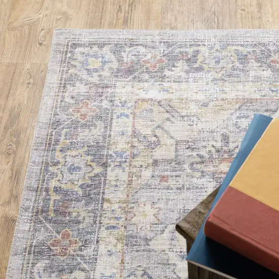 Blue Gold Grey Orange Yellow And Purple Oriental Power Loom Stain Resistant Runner Rug Photo 7