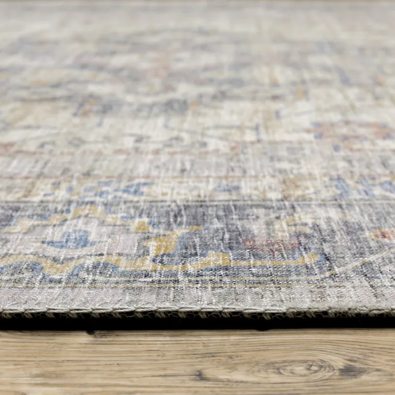 Blue Gold Grey Orange Yellow And Purple Oriental Power Loom Stain Resistant Runner Rug Photo 4