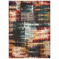 Photo of Blue Gold Red And Grey Abstract Power Loom Stain Resistant Area Rug