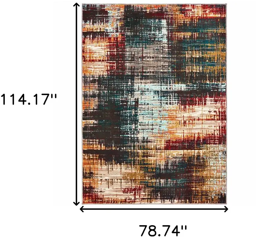 Blue Gold Red And Grey Abstract Power Loom Stain Resistant Area Rug Photo 6