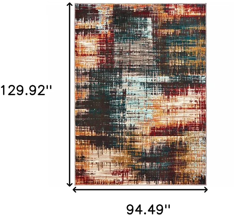 Blue Gold Red And Grey Abstract Power Loom Stain Resistant Area Rug Photo 5