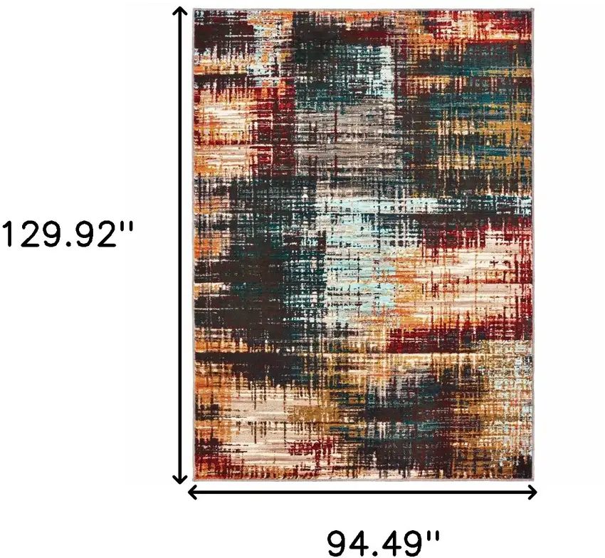 Blue Gold Red And Grey Abstract Power Loom Stain Resistant Area Rug Photo 6