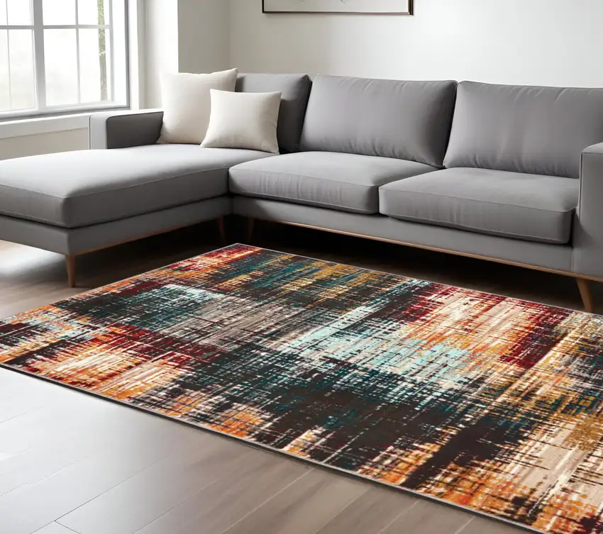 Blue and Orange Abstract Power Loom Area Rug Photo 1