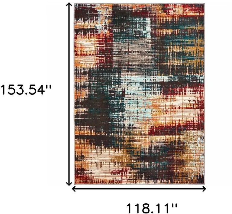 Blue Gold Red And Grey Abstract Power Loom Stain Resistant Area Rug Photo 5
