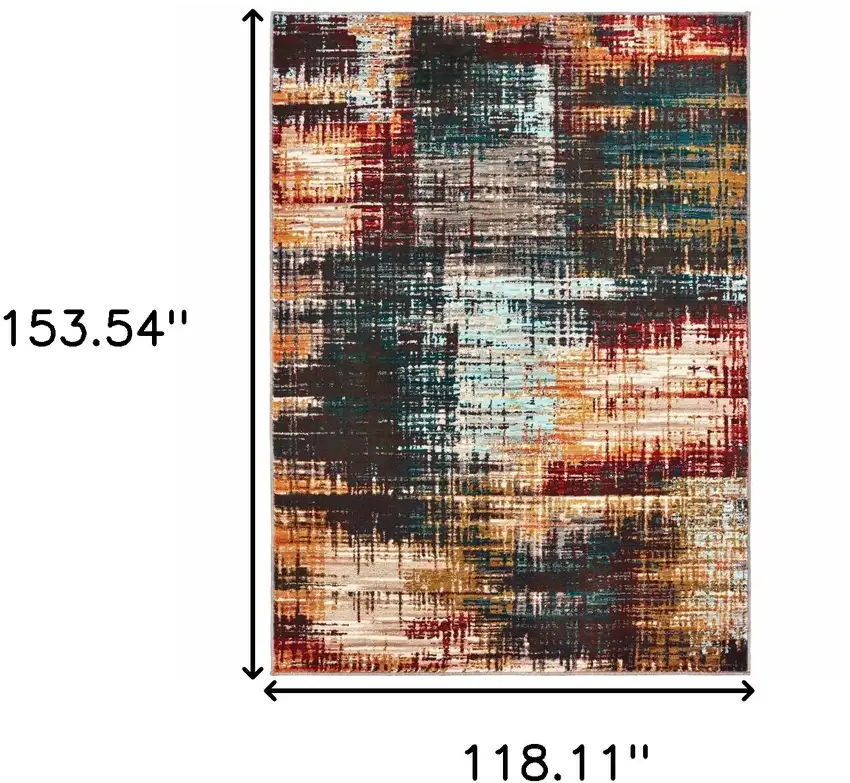 Blue Gold Red And Grey Abstract Power Loom Stain Resistant Area Rug Photo 6