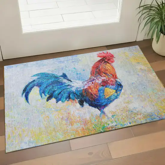 Blue Gold Red And Ivory Animal Print Washable Area Rug With UV Protection Photo 1