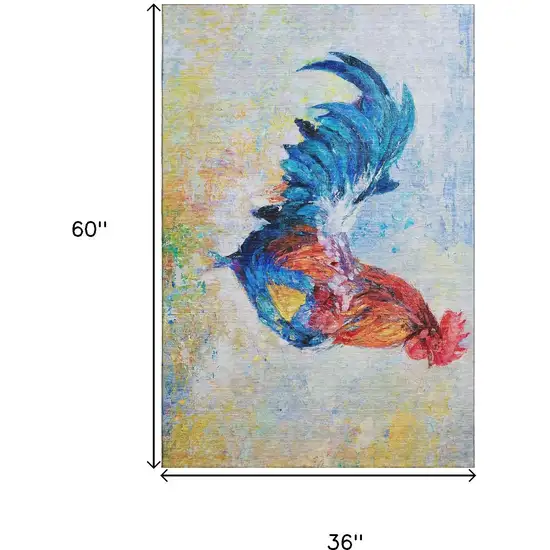 Blue Gold Red And Ivory Animal Print Washable Area Rug With UV Protection Photo 3