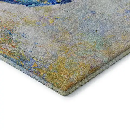 Blue Gold Red And Ivory Animal Print Washable Area Rug With UV Protection Photo 7