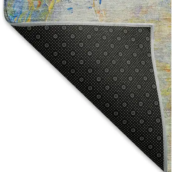 Blue Gold Red And Ivory Animal Print Washable Area Rug With UV Protection Photo 6