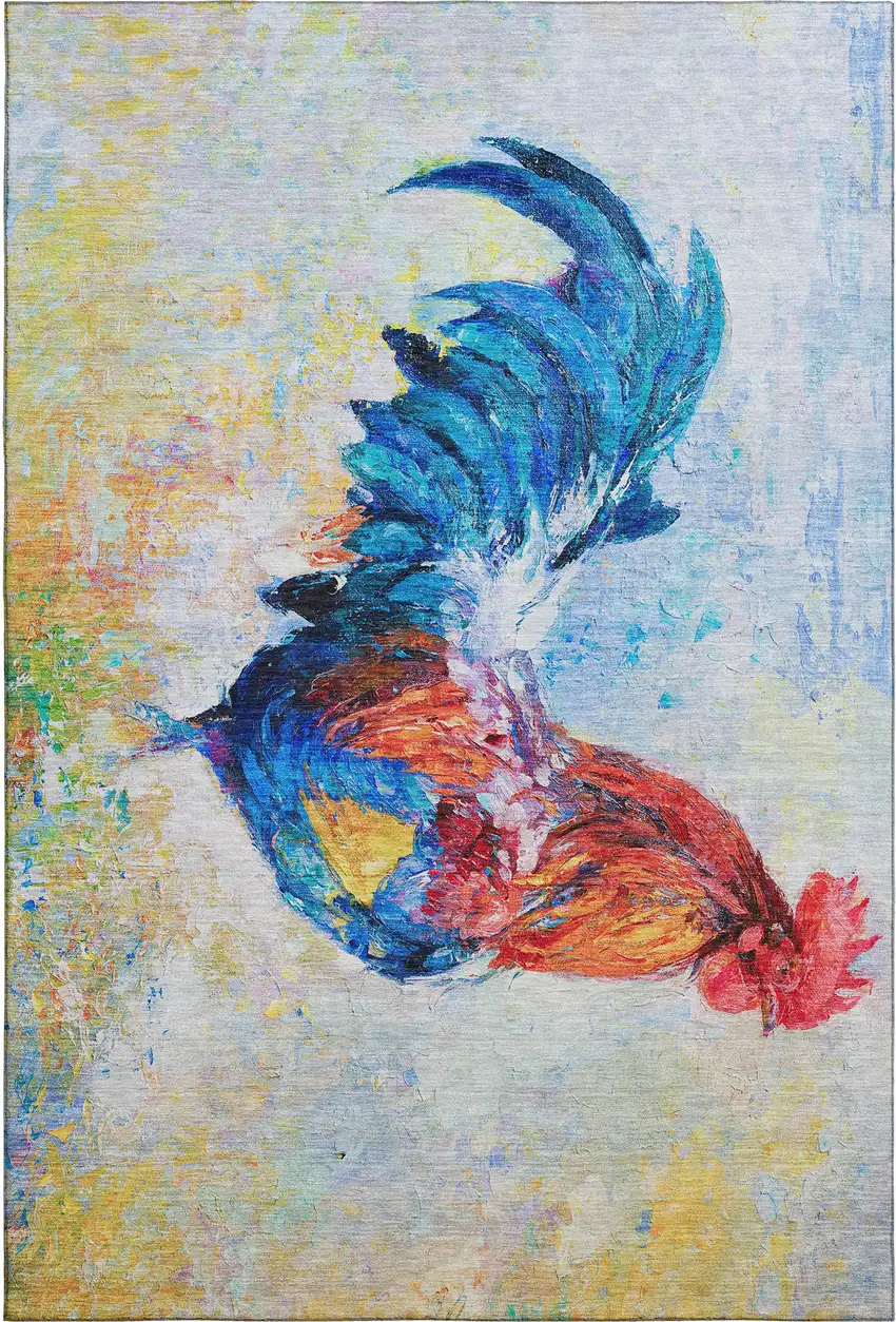 Blue Gold Red And Ivory Animal Print Washable Area Rug With UV Protection Photo 2