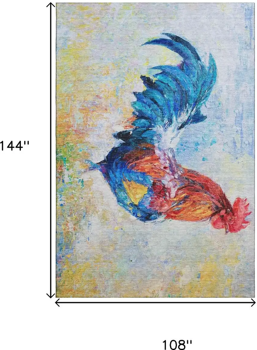 Blue Gold Red And Ivory Animal Print Washable Area Rug With UV Protection Photo 3