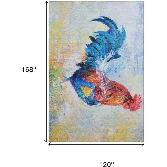 Blue Gold Red And Ivory Animal Print Washable Area Rug With UV Protection Photo 3