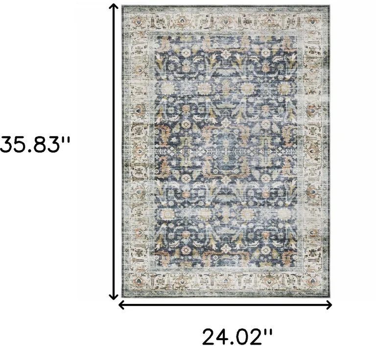 Blue Gold Rust Ivory And Olive Oriental Printed Stain Resistant Non Skid Area Rug Photo 4